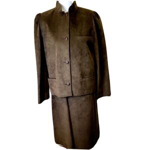 Samuel Robert By Peter Halsi Brown Suede SKIRT JACKET SUIT Wn Sz 12 Vtg EXECUTIV